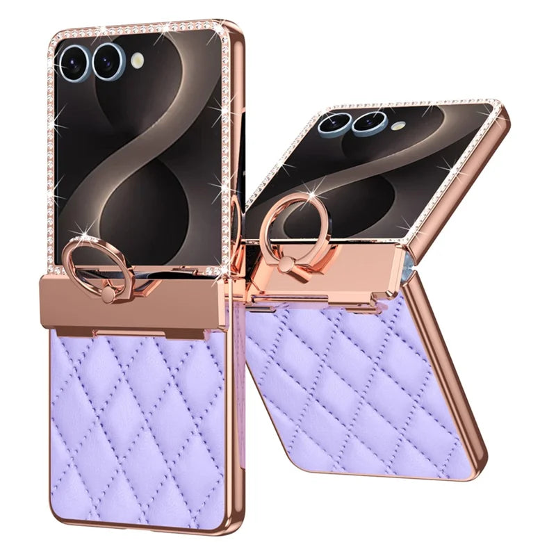 Galaxy Z Flip 8 Diamond Quilted Leather Case with Ring Holder – View 4