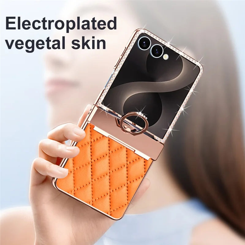 Galaxy Z Flip 8 Diamond Quilted Leather Case with Ring Holder – View 7