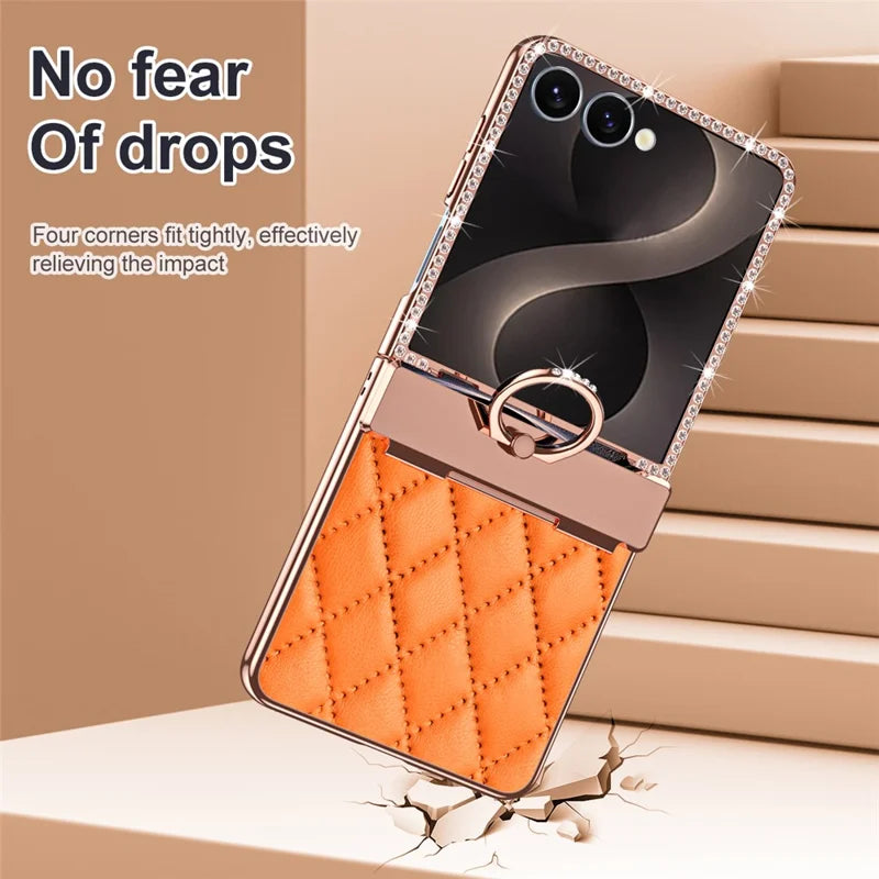 Galaxy Z Flip 8 Diamond Quilted Leather Case with Ring Holder – View 8