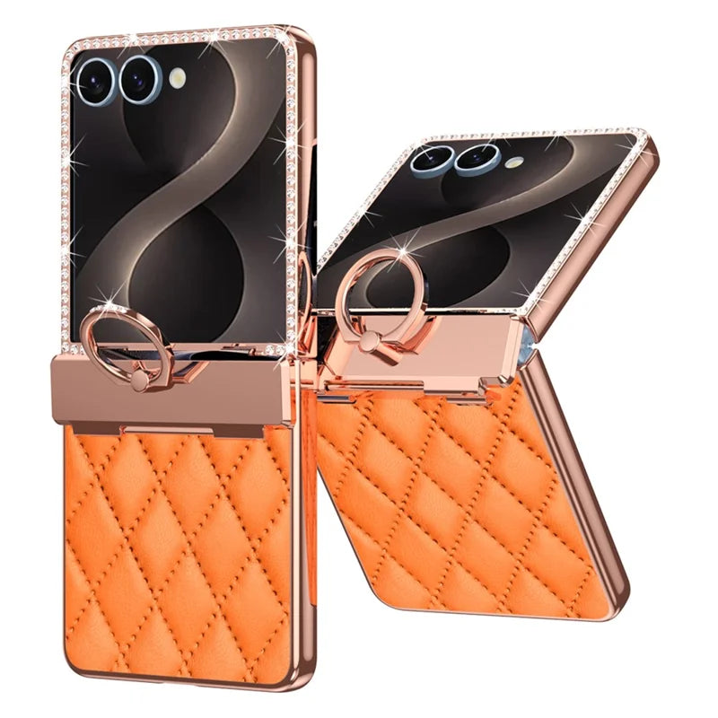 Galaxy Z Flip 8 Diamond Quilted Leather Case with Ring Holder