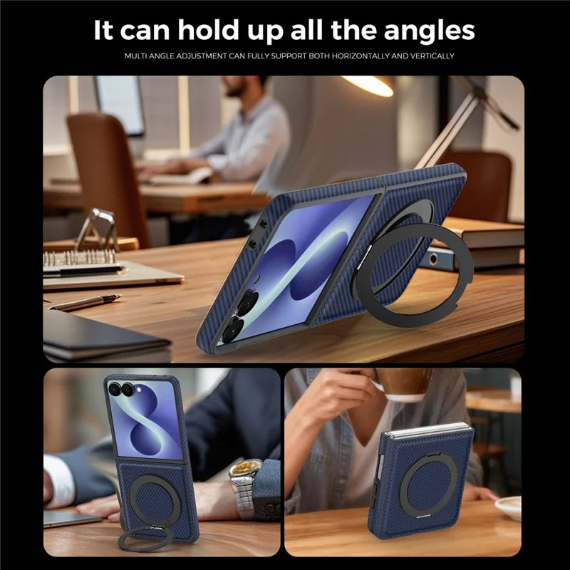 Galaxy Z Flip 8 Magnetic Kickstand Case with Carbon Fiber Texture – View 11