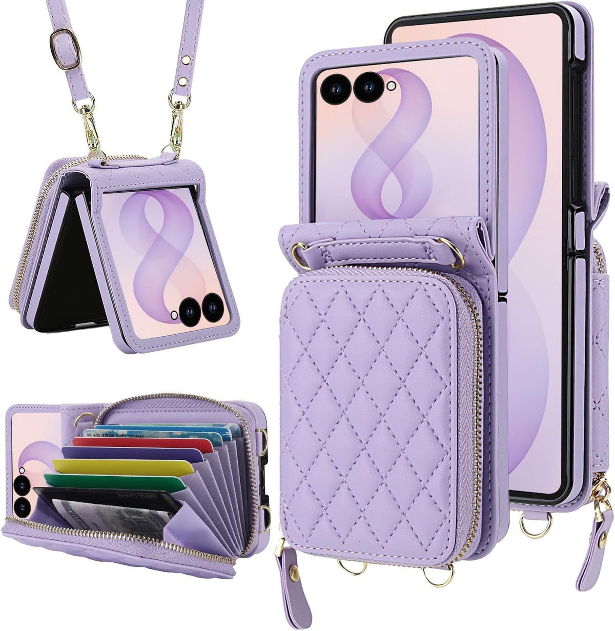 Galaxy Z Flip 8 Leather Case with Detachable Lanyard and Card Holder – View 3