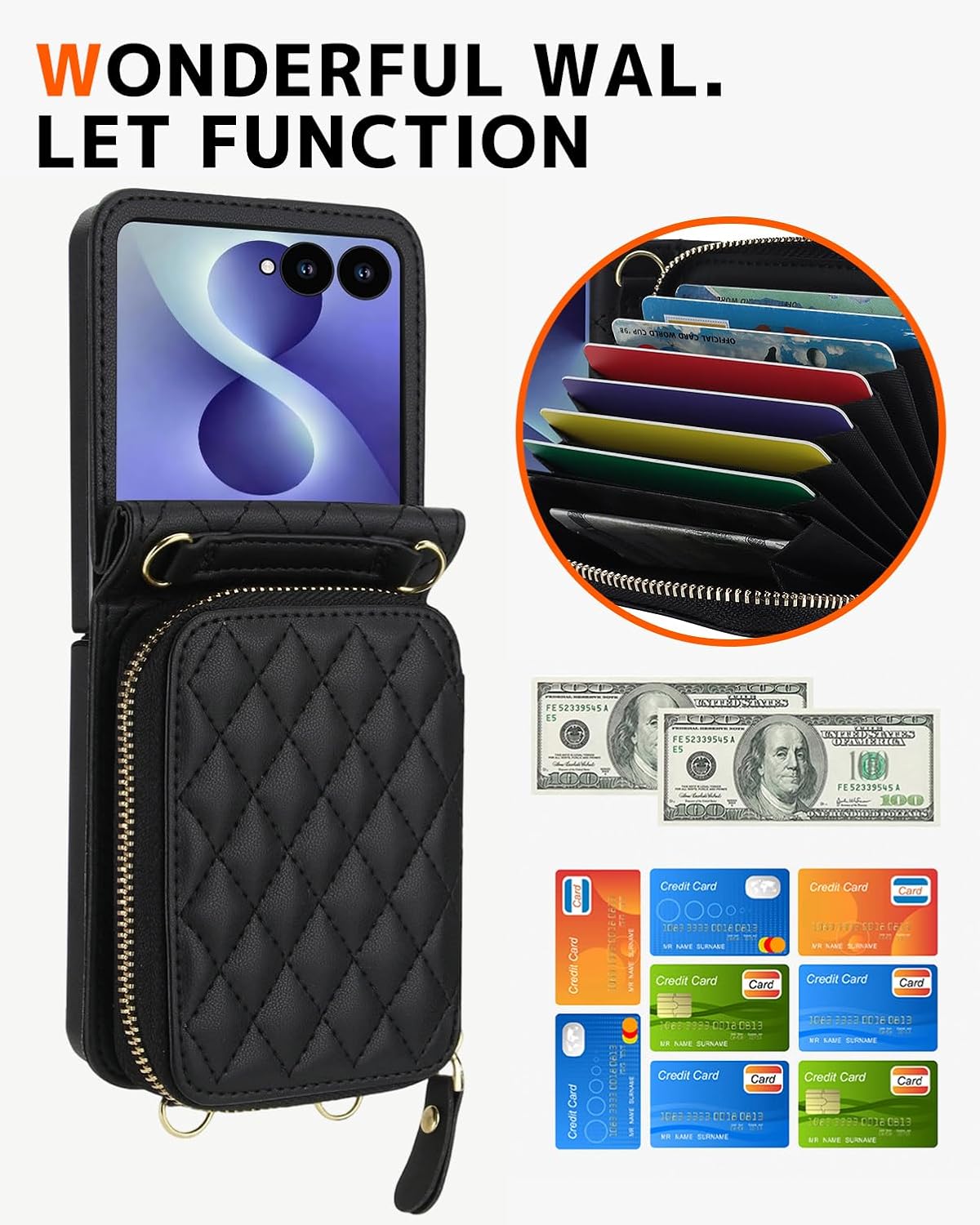Galaxy Z Flip 8 Leather Case with Detachable Lanyard and Card Holder – View 5