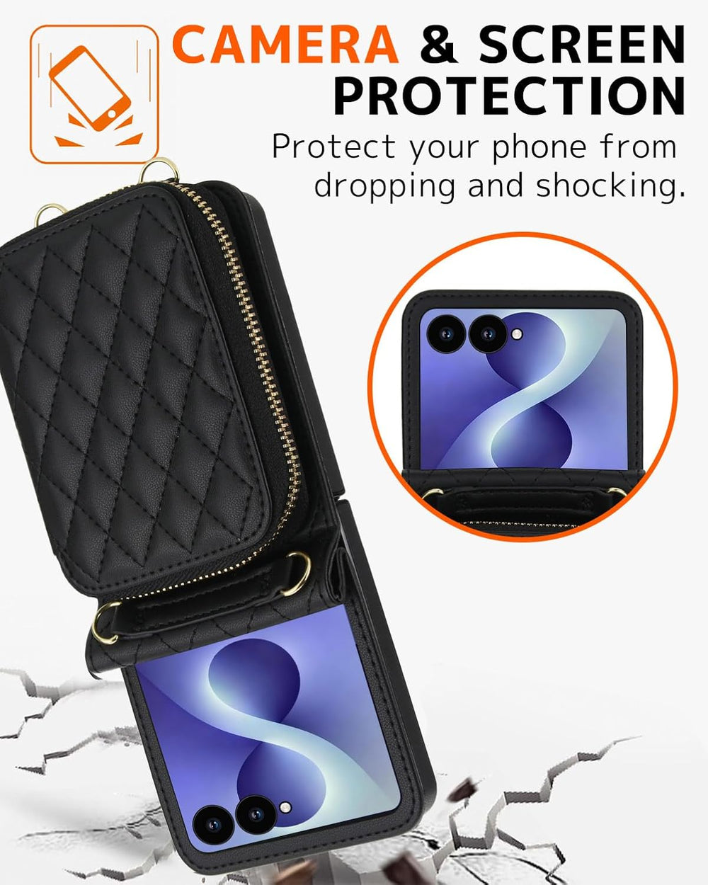 Galaxy Z Flip 8 Leather Case with Detachable Lanyard and Card Holder – View 8