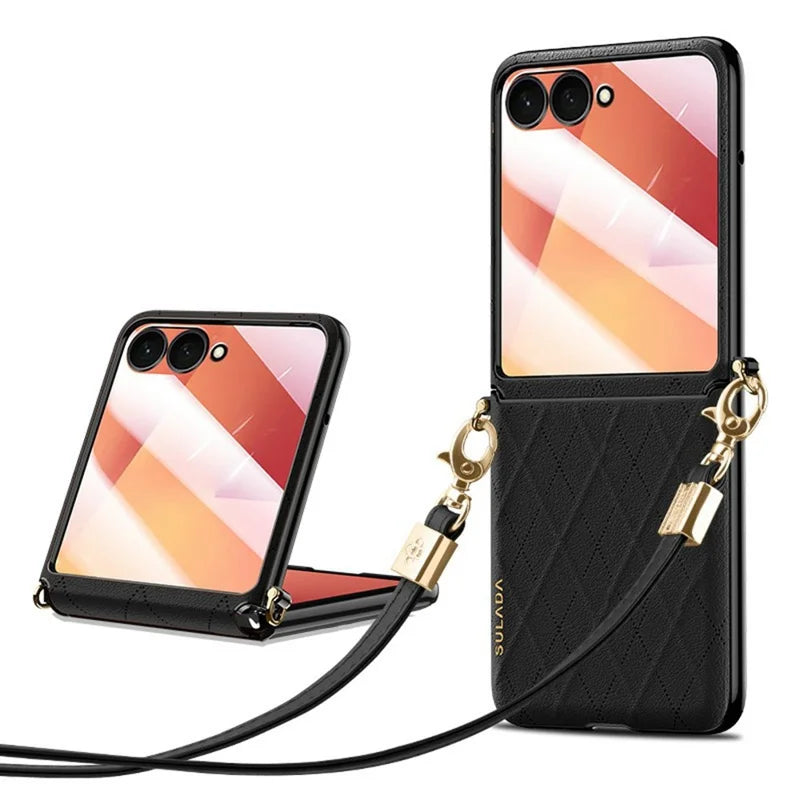 Galaxy Z Flip 8 Leather Case with Crossbody Shoulder Strap – View 3
