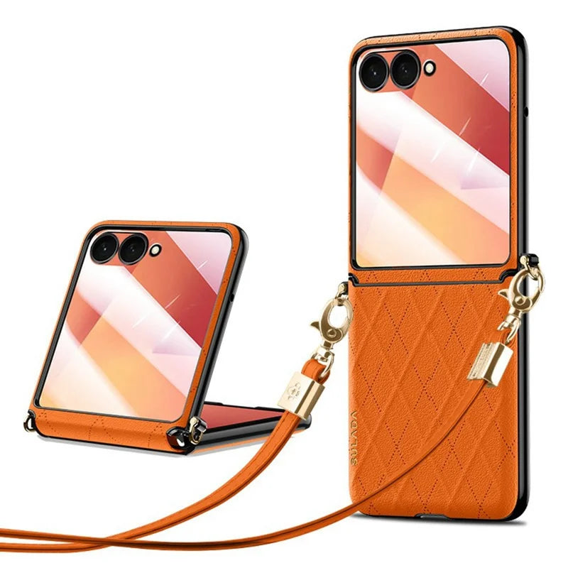 Galaxy Z Flip 8 Leather Case with Crossbody Shoulder Strap