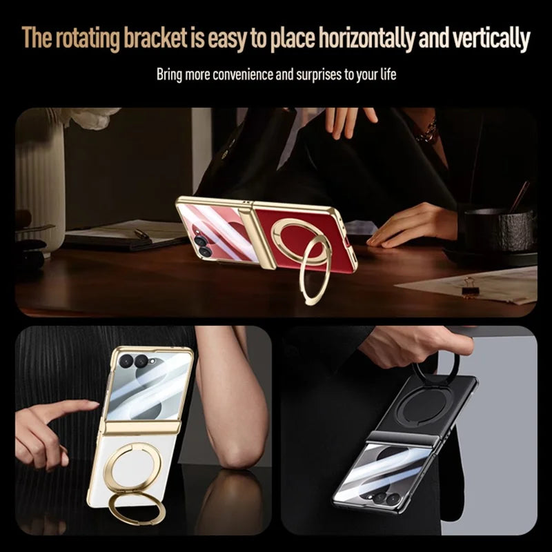 Galaxy Z Flip 8 Magnetic Ring Kickstand Case with Tempered Glass – View 10