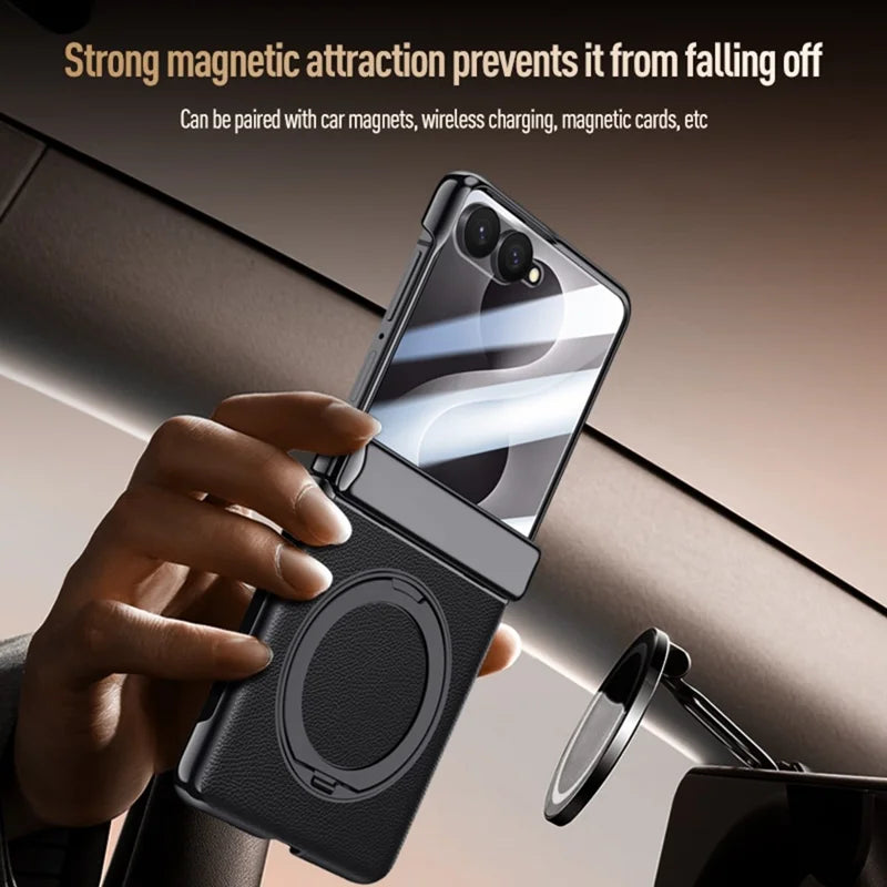 Galaxy Z Flip 8 Magnetic Ring Kickstand Case with Tempered Glass – View 11