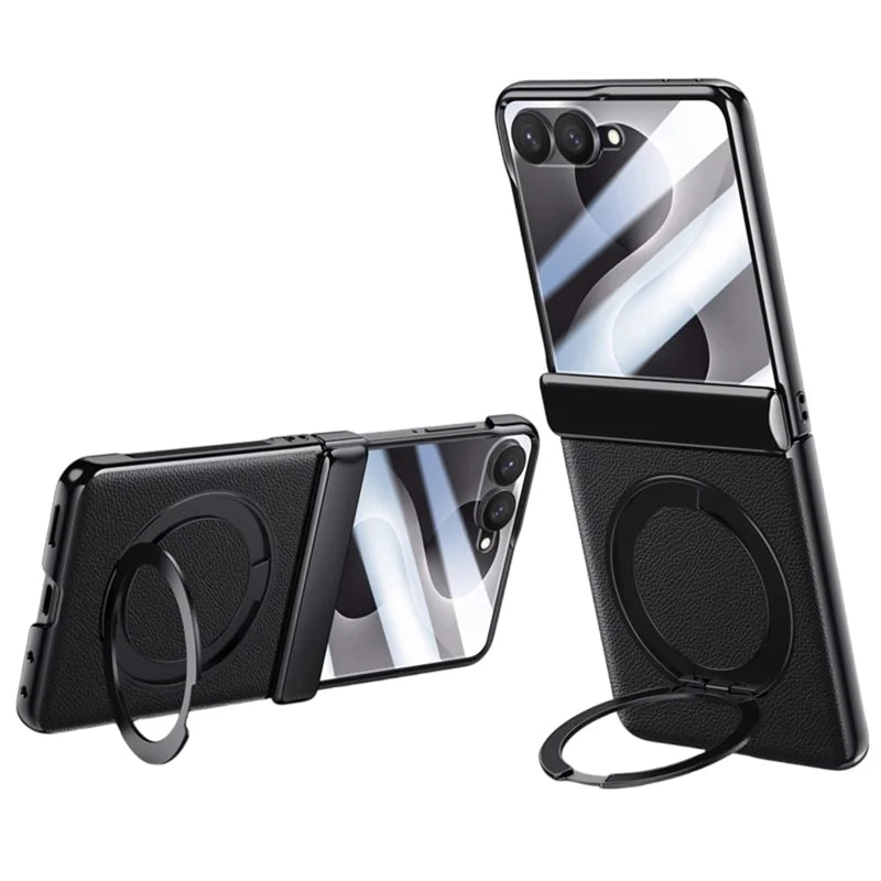Galaxy Z Flip 8 Magnetic Ring Kickstand Case with Tempered Glass – View 2