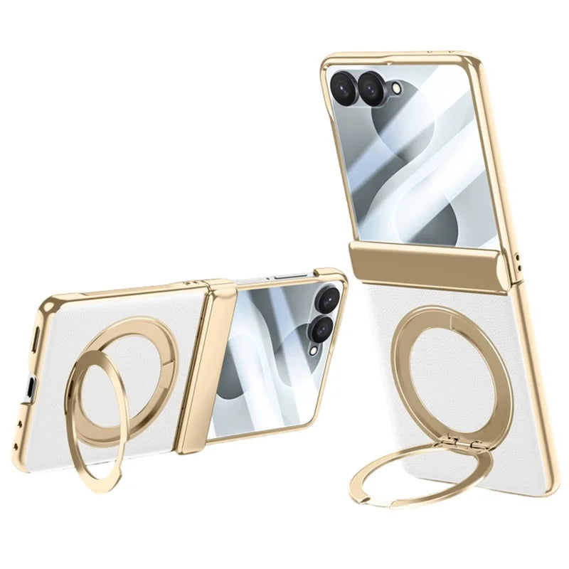 Galaxy Z Flip 8 Magnetic Ring Kickstand Case with Tempered Glass – View 3
