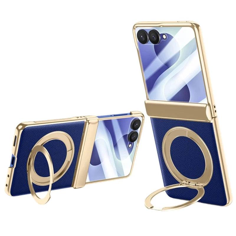 Galaxy Z Flip 8 Magnetic Ring Kickstand Case with Tempered Glass – View 4