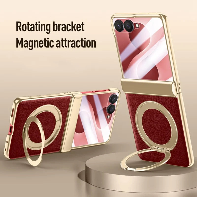 Galaxy Z Flip 8 Magnetic Ring Kickstand Case with Tempered Glass – View 5
