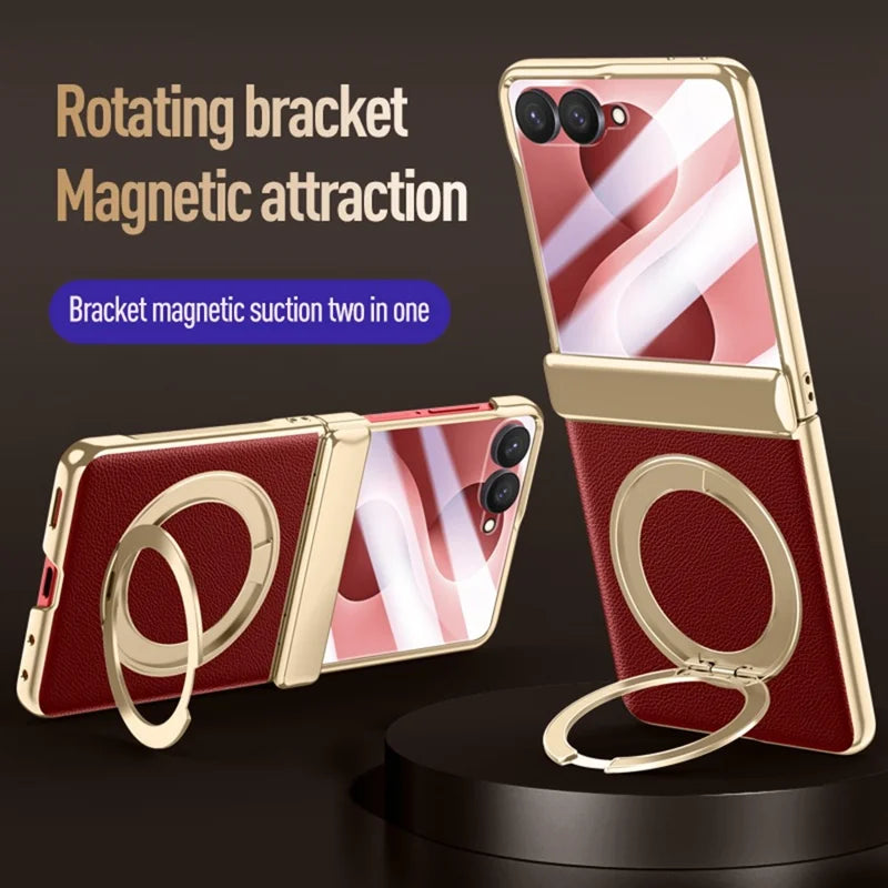 Galaxy Z Flip 8 Magnetic Ring Kickstand Case with Tempered Glass – View 7