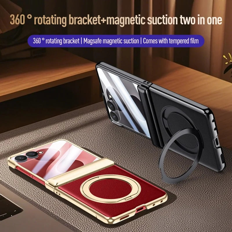 Galaxy Z Flip 8 Magnetic Ring Kickstand Case with Tempered Glass – View 9