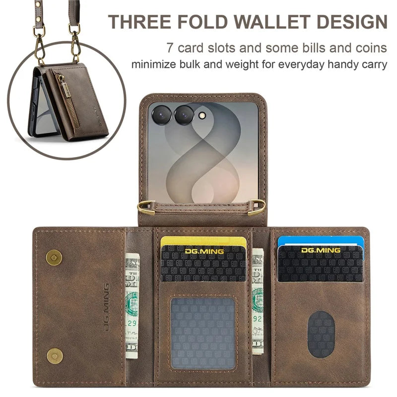 Galaxy Z Flip 8 RFID Leather Wallet Case with Crossbody Strap – View 18